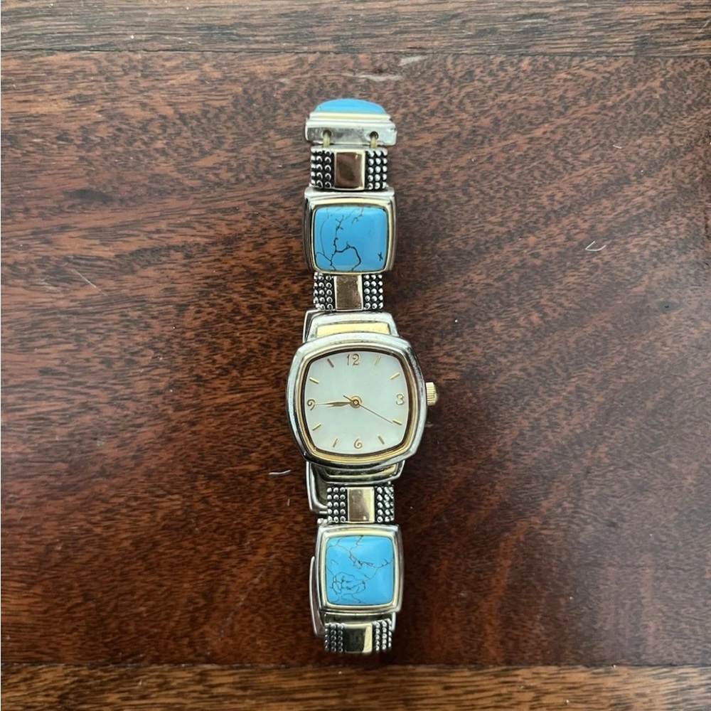 Turquoise Silver And Gold Geometric Fashion Watch NOT WORKING